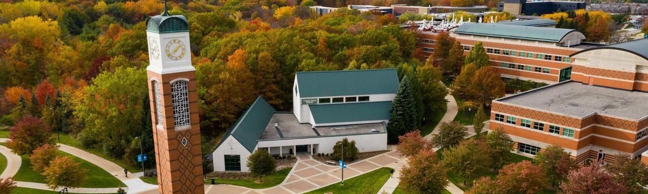 aerial view of GVSU campus in the fall